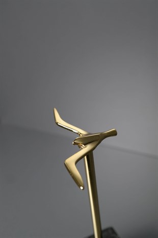 Siyah Mermer Kaideli Gold Metal Gövdeli Minyatür Kuş Objesi 26 Cm Dekoratif Ev Aksesuarları
