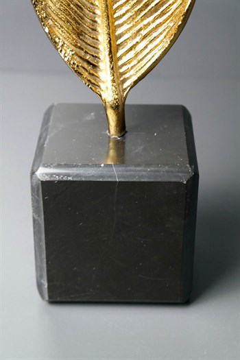 Siyah Mermer Kaideli Gold Yaprak Metal Dekoratif Obje 38 Cm Dekoratif Obje