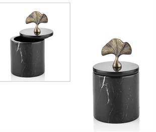 Siyah Mermer Oymalı Bronz Kapaklı Dekoratif Kutu 16 Cm Dekoratif Ev Aksesuarları