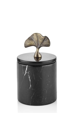 Siyah Mermer Oymalı Bronz Kapaklı Dekoratif Kutu 16 Cm Dekoratif Ev Aksesuarları