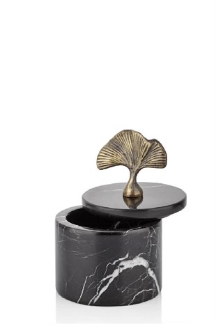 Siyah Mermer Oymalı Bronz Kapaklı Dekoratif Kutu 13 Cm Dekoratif Ev Aksesuarları