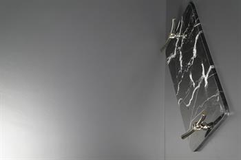 Siyah Mermer Tepsi Dikdörtgen Gümüş Metal Kulplu 40 Cm Dekoratif Tepsi