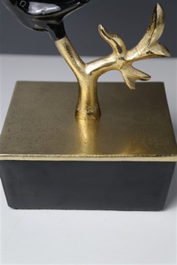 Siyah Metal Göve Gold Kapaklı Kuş Detaylı Dekoratif Kutu Küçük 12 Cm Dekoratif Kutu