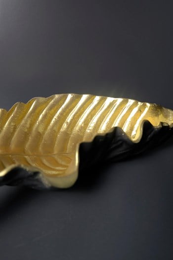 Siyah Renk Yaprak Desenli Gold Çerezlik 54 Cm Dekoratif Kase