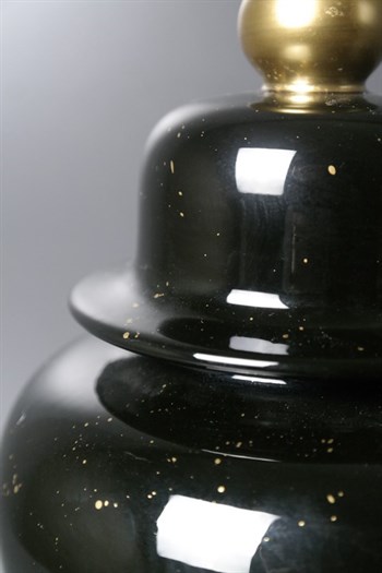Siyah Seramik Dekoratif Gold Detaylı Şah Küp 32 Cm Dekoratif Küp