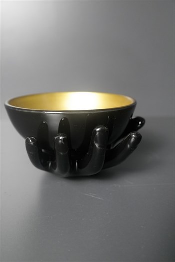Siyah Seramik El Tasarım Tabanlı Gold Detaylı Dekoratif Kase Dekoratif Kase