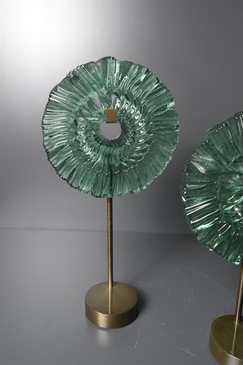 Yeşil Arkadan Mum Aydınlatmalı 2li Metal Gövdeli Cam Disk Şamdan Mumluk