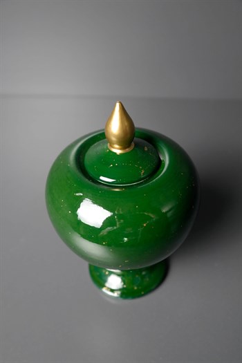 Yeşil Kapaklı Minyatür Gold Detaylı Dekoratif Seramik Küp 17 Cm Dekoratif Küp