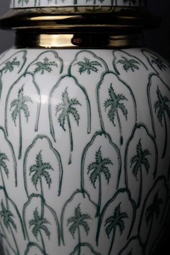 Yeşil Palmiye Desenli Gold Detaylı Beyaz Seramik Küp 37 Cm Dekoratif Küp