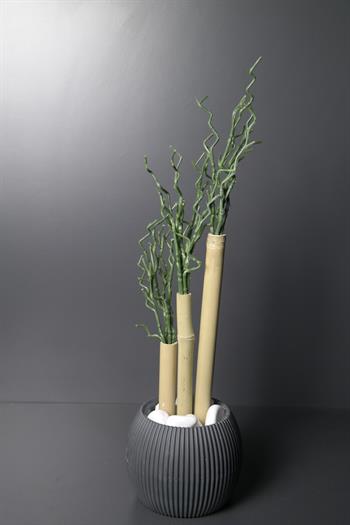 Yeşil Yapay Bambu Yapraklı Saksı 50cm Dekoratif Kase