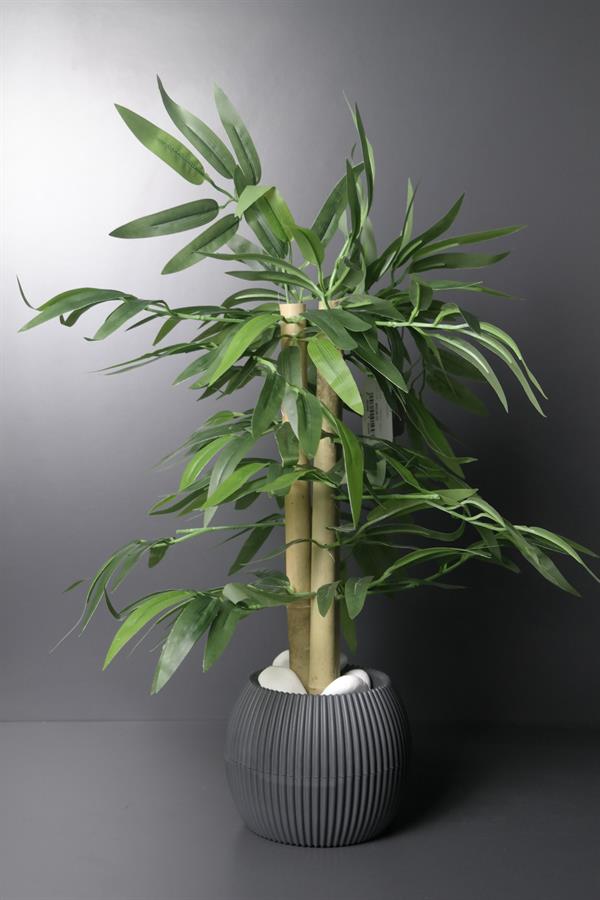 Yeşil Yapay Bambu Yapraklı Saksı 52cm Dekoratif Kase