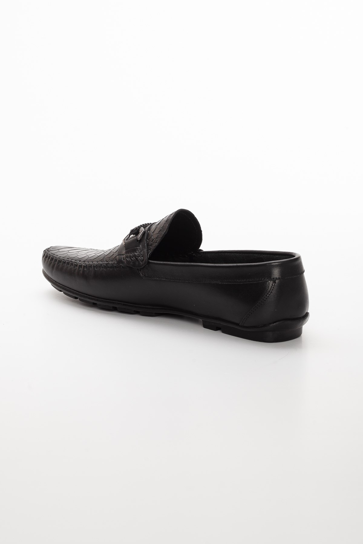 Hakiki Deri Rok Tokalı Siyah Erkek Günlük Loafer Ayakkabı