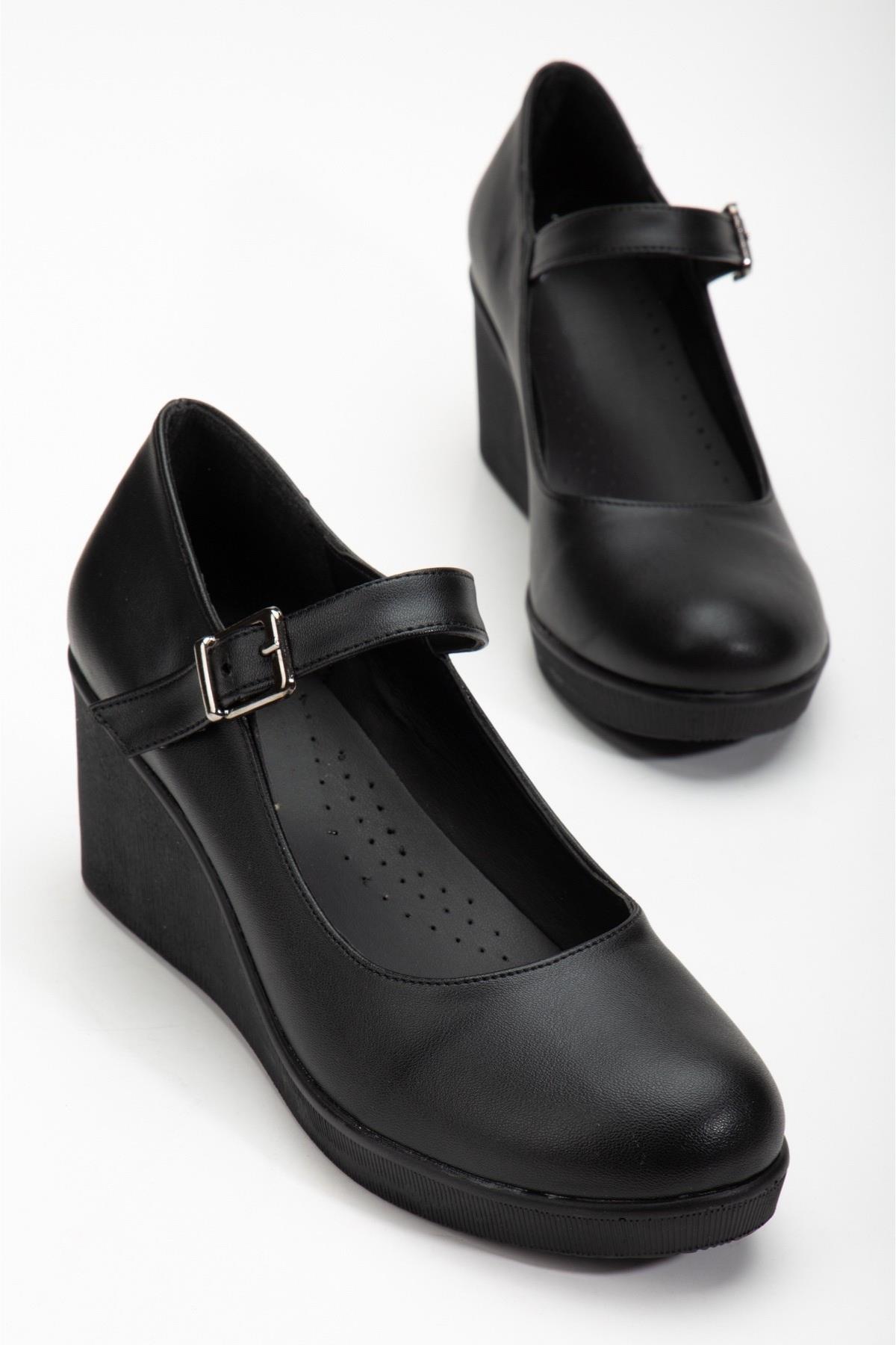 BARETLİ HAZIR DOLGU TABAN TOPUKLU AYAKKABISİYAH-SİYAH