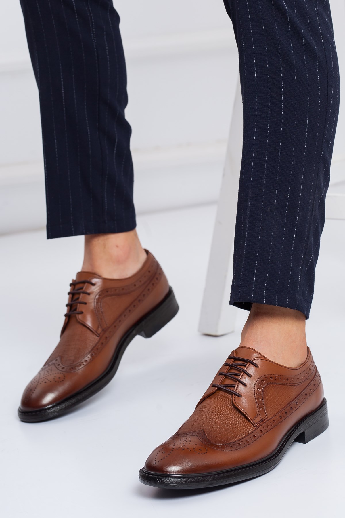 Hakiki Deri Bağcıklı Baskılı Taba Erkek Klasik Ayakkabı | Dilimler Ayakkabı