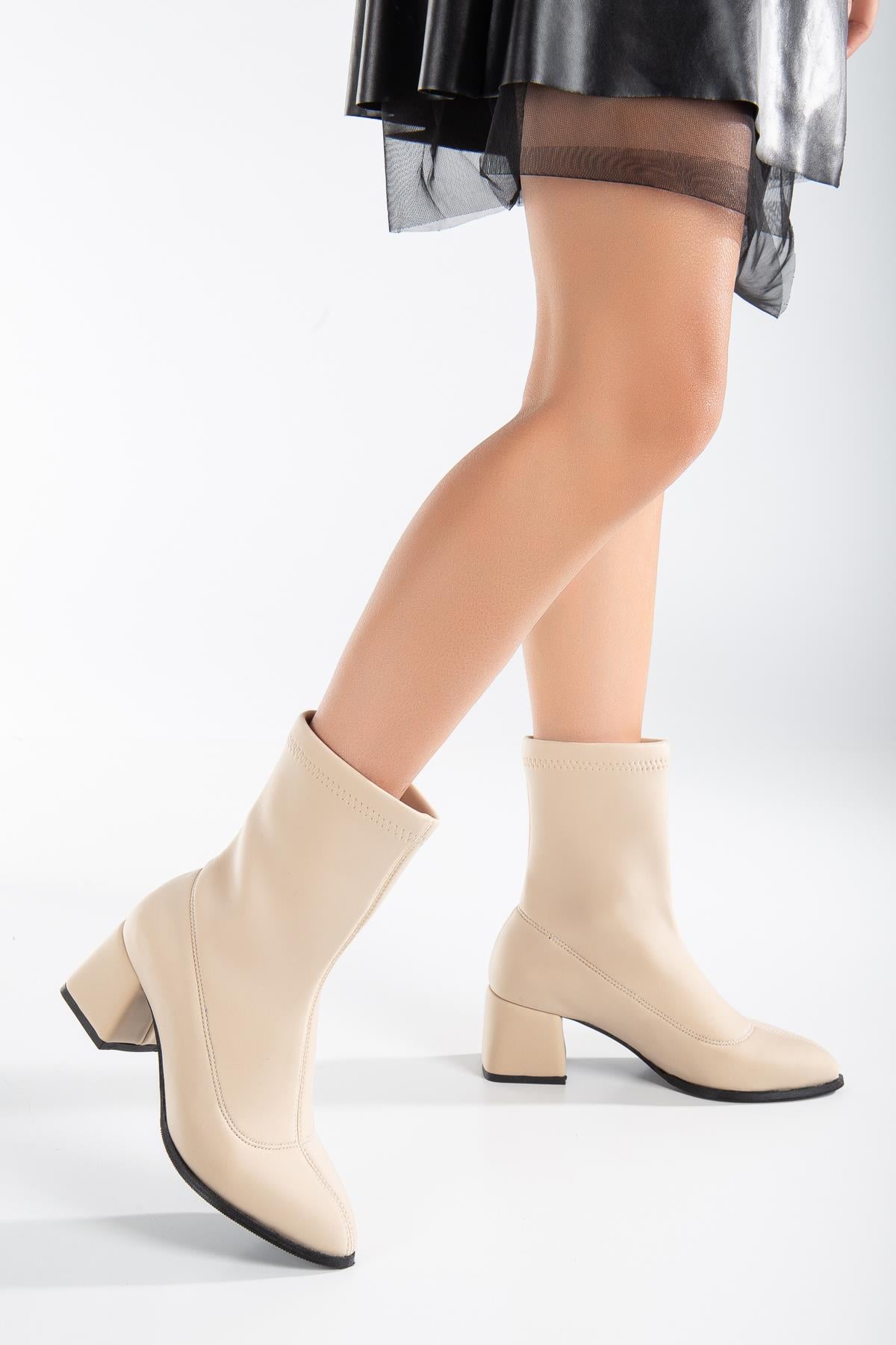 DALGIÇ MALZEME VARDOLA TABAN KADIN TOPUKLU BOT BEJ