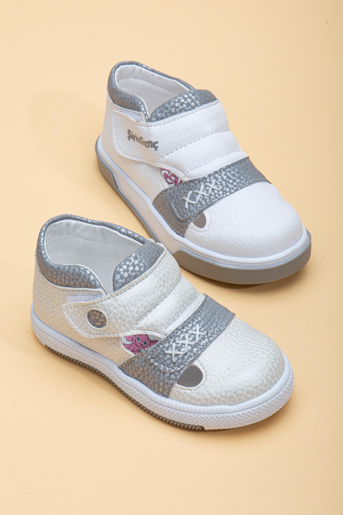 DİKİŞLİ 2 CIRTLI KIZ BEBEK ÇOCUK AYAKKABI BEYAZ