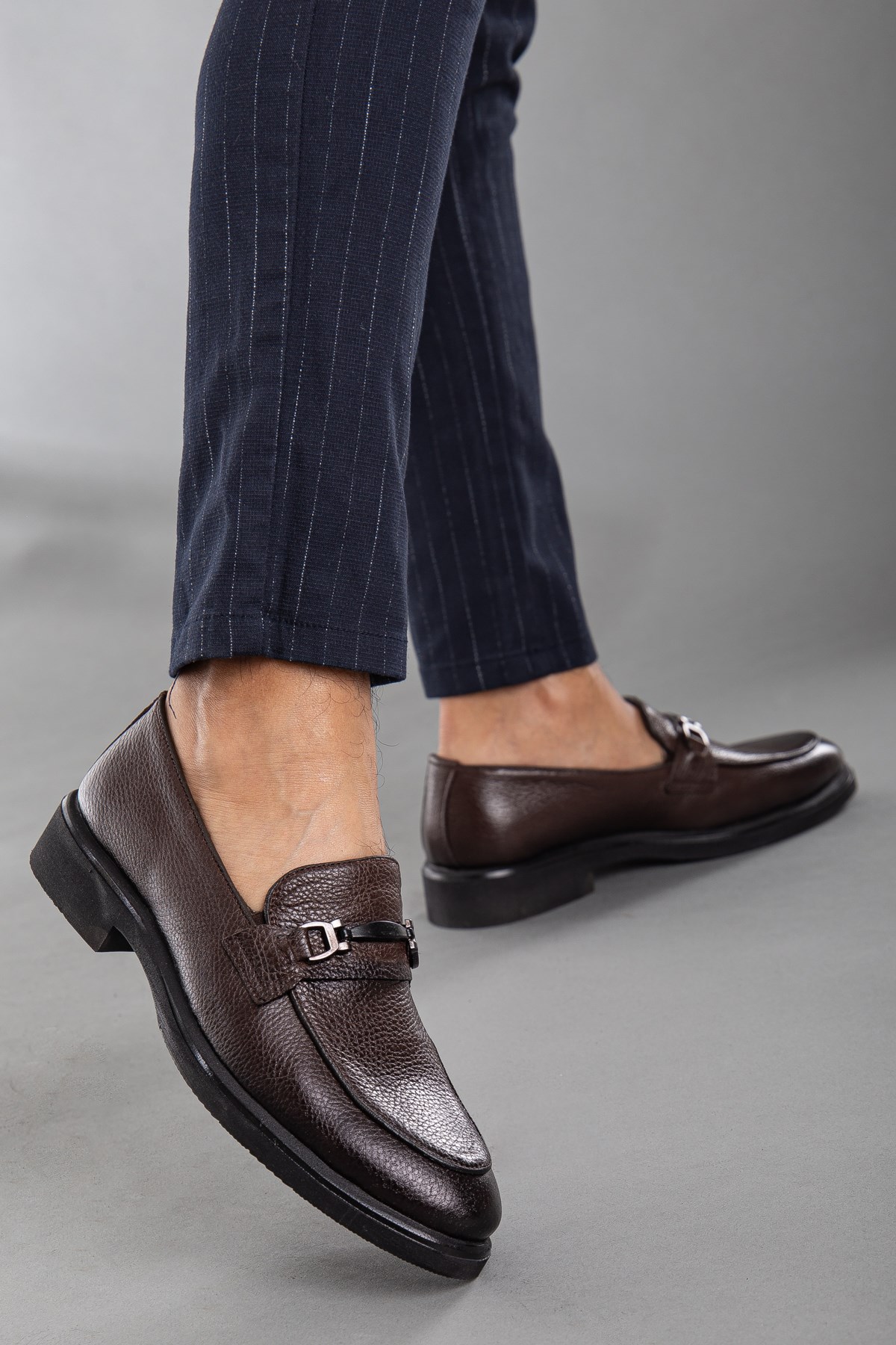 Hakiki Deri Tokalı Bağsız Kahverengi Erkek Klasik Ayakkabı