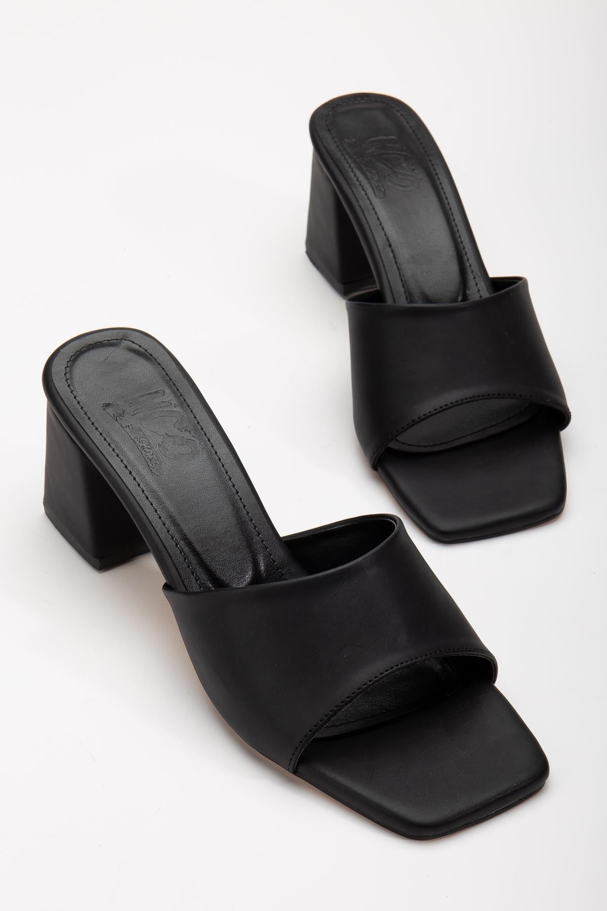 HASIR VE DÜZ BANTLI KALIN TOPUKLU TERLİK  SİYAH