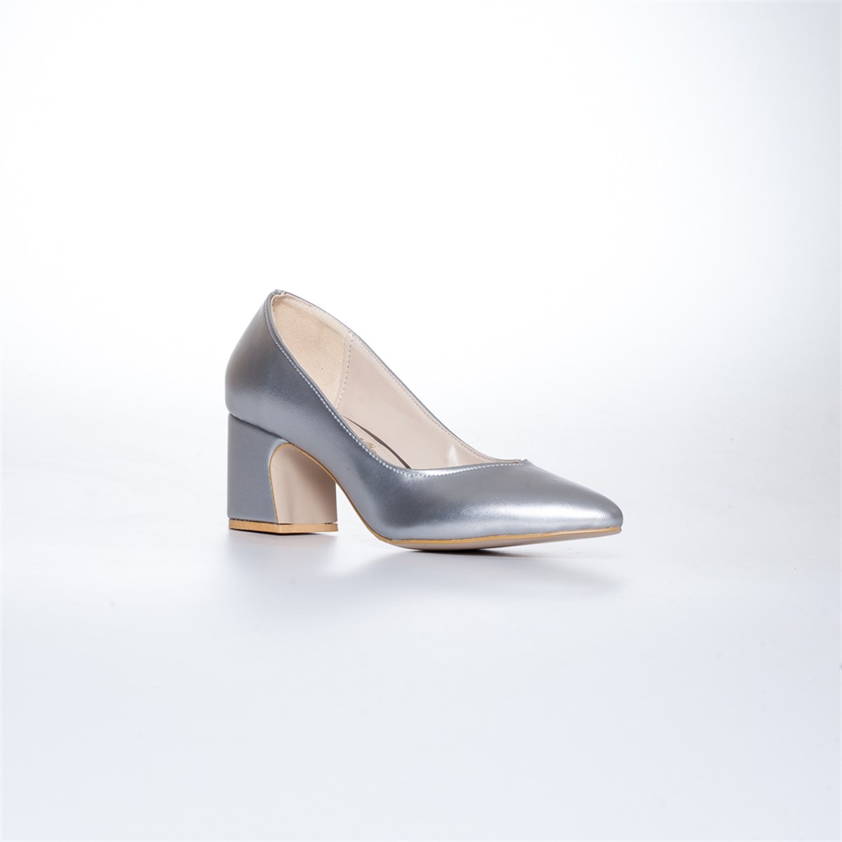 Kalın Topuk Gümüş Kadın Topuklu Ayakkabı | Dilimler Ayakkabı
