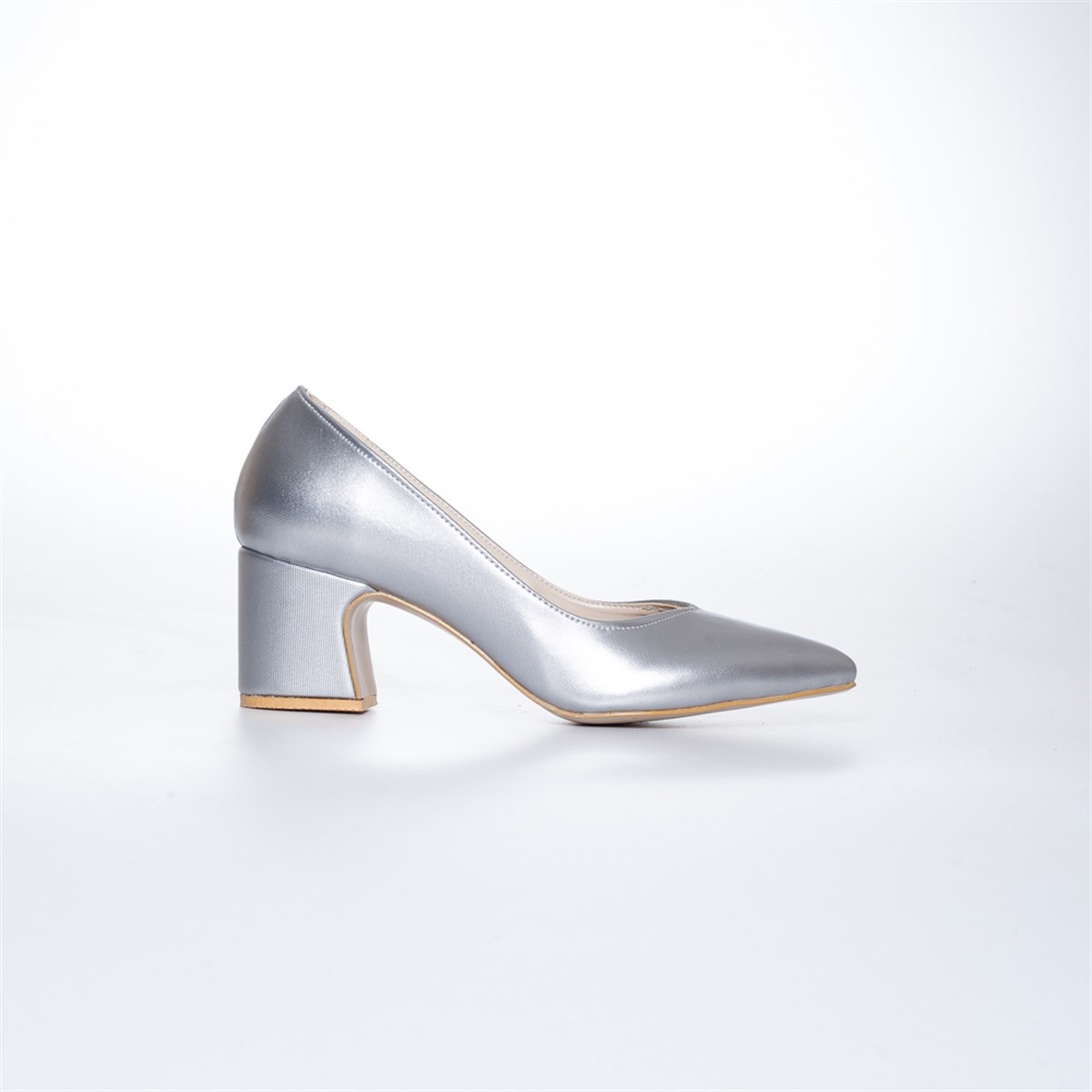 Kalın Topuk Gümüş Kadın Topuklu Ayakkabı | Dilimler Ayakkabı