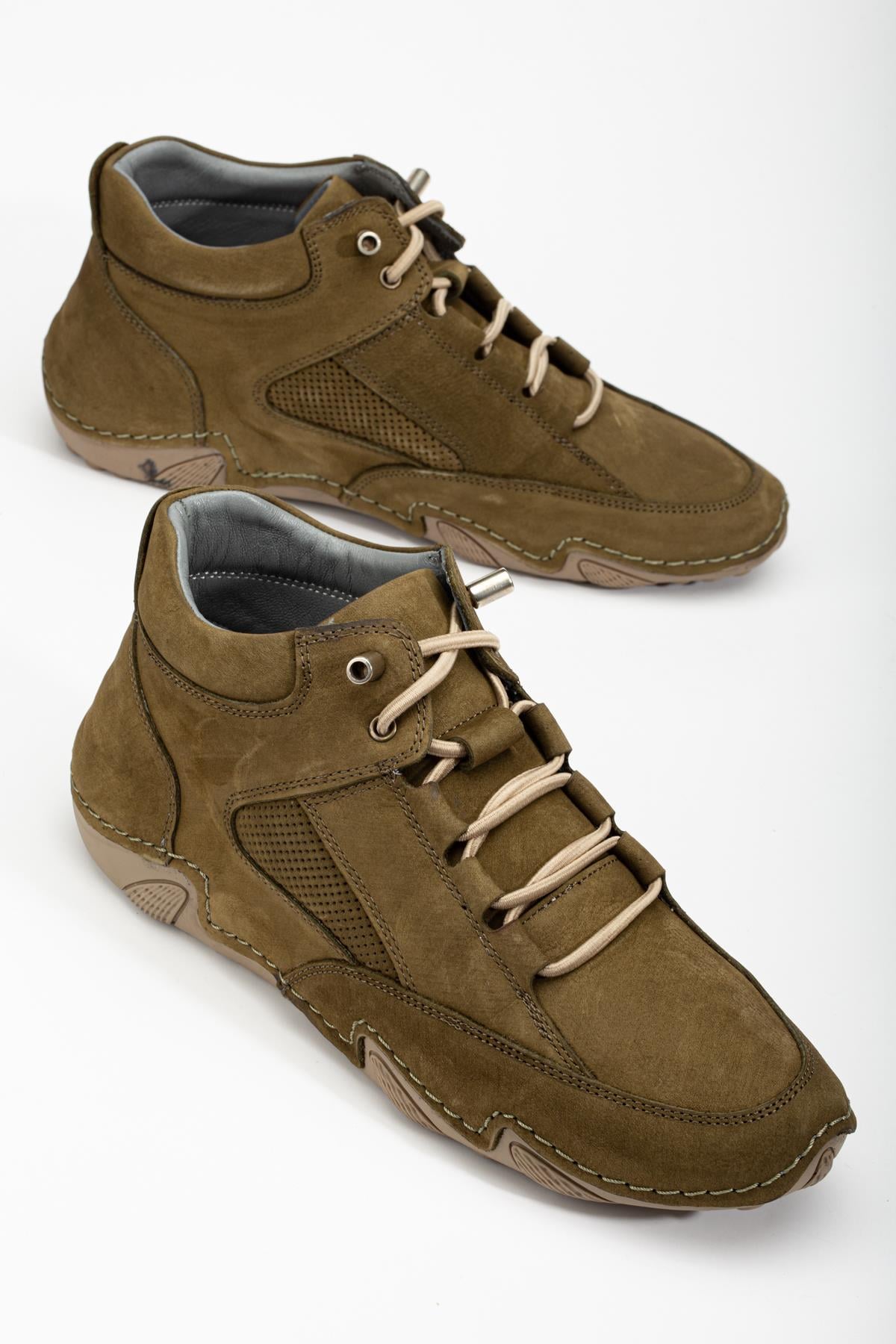 NUBUK TABAN SARAÇLI ELASTİK BAĞCIKLI ERKEK BOTHAKİ
