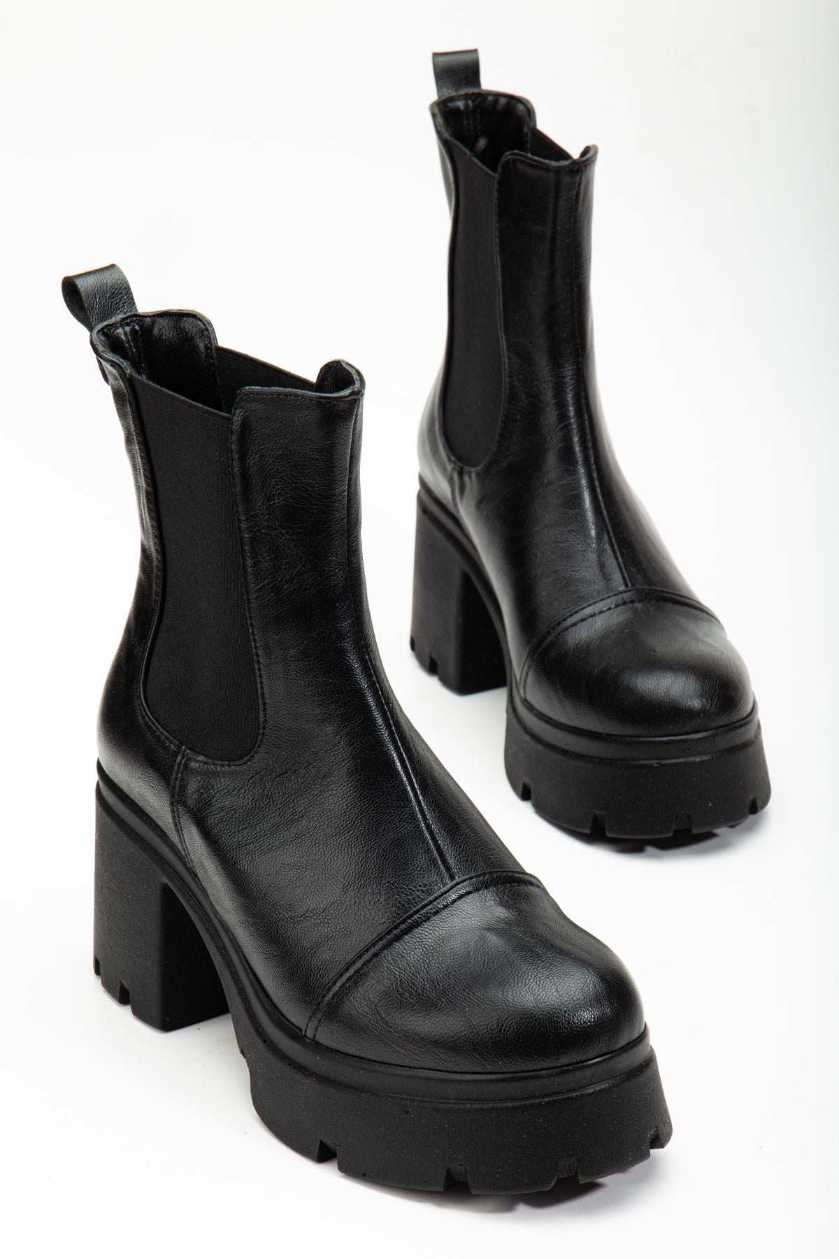 PARÇALI KALIN TABAN YAN ELASTİK KADIN BOT SİYAH