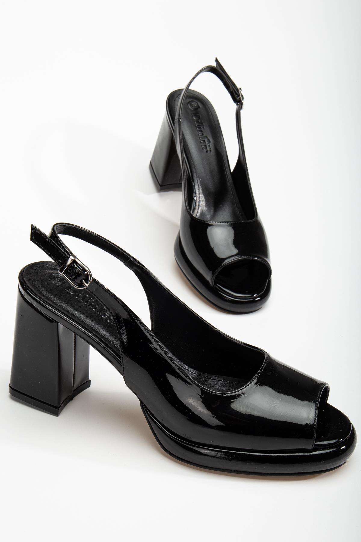 RUGAN BURUN AÇIK KADIN PLATFORM TOPUKLU AYAKKABISİYAH