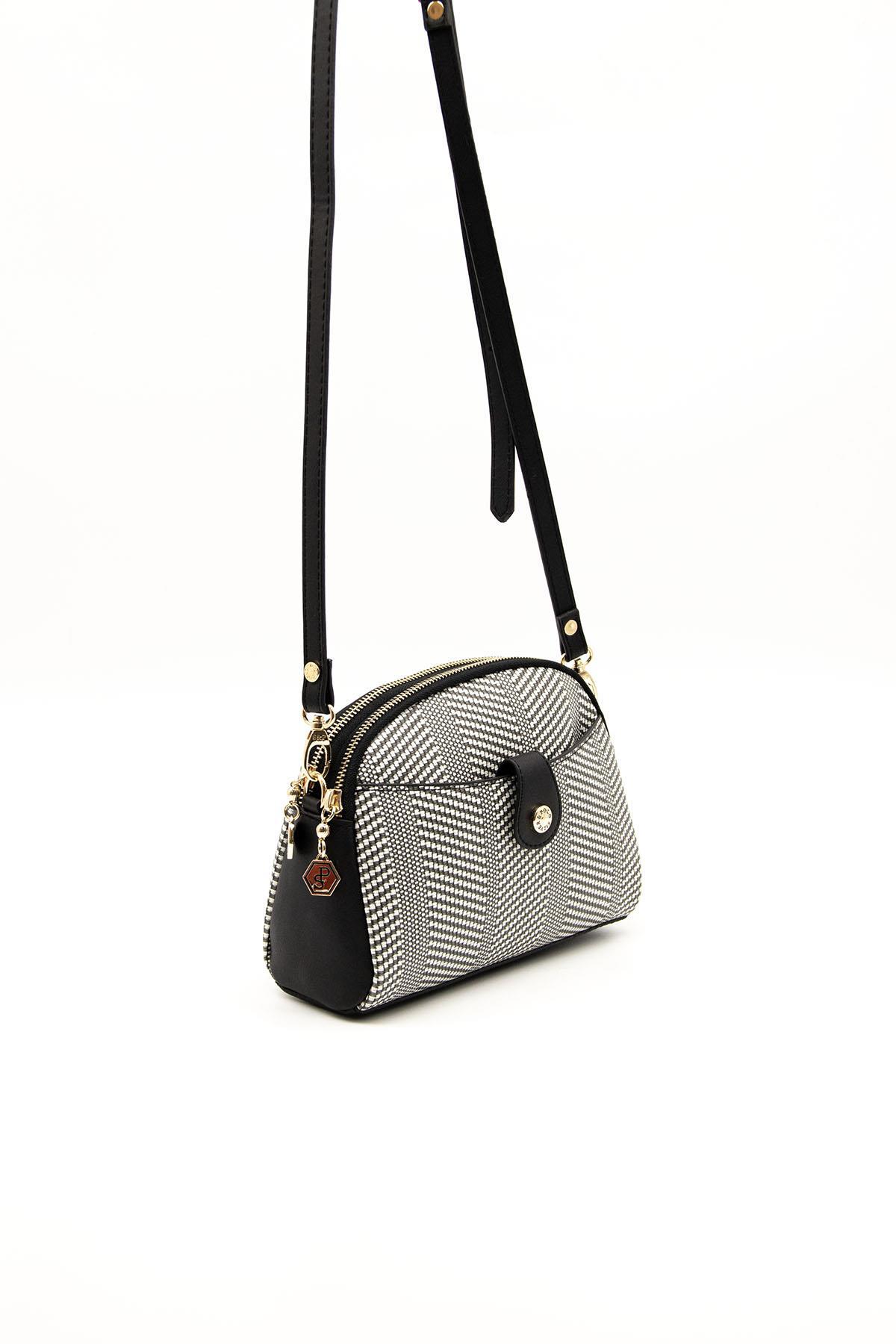 Silver & Polo SP1144 Kadın Çapraz Çanta Siyah Beyaz-Siyah