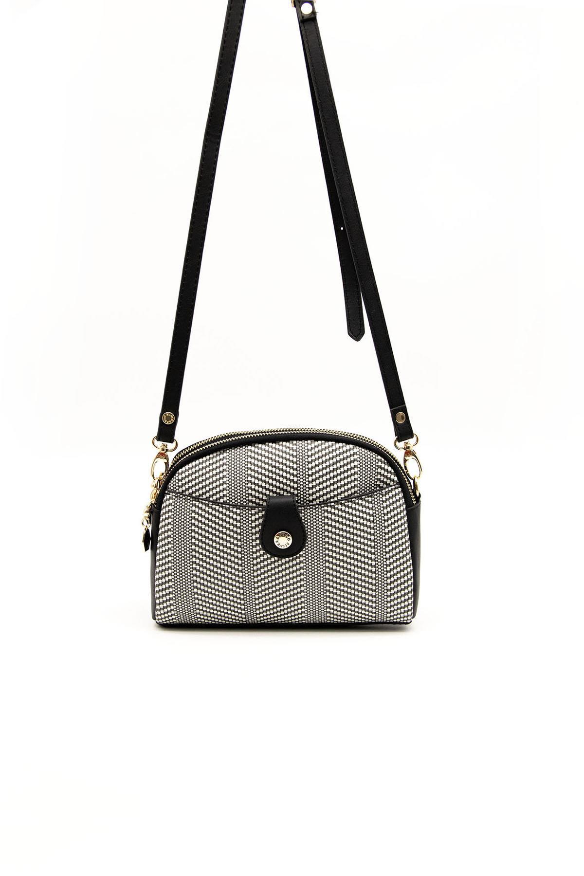 Silver & Polo SP1144 Kadın Çapraz Çanta Siyah Beyaz-Siyah