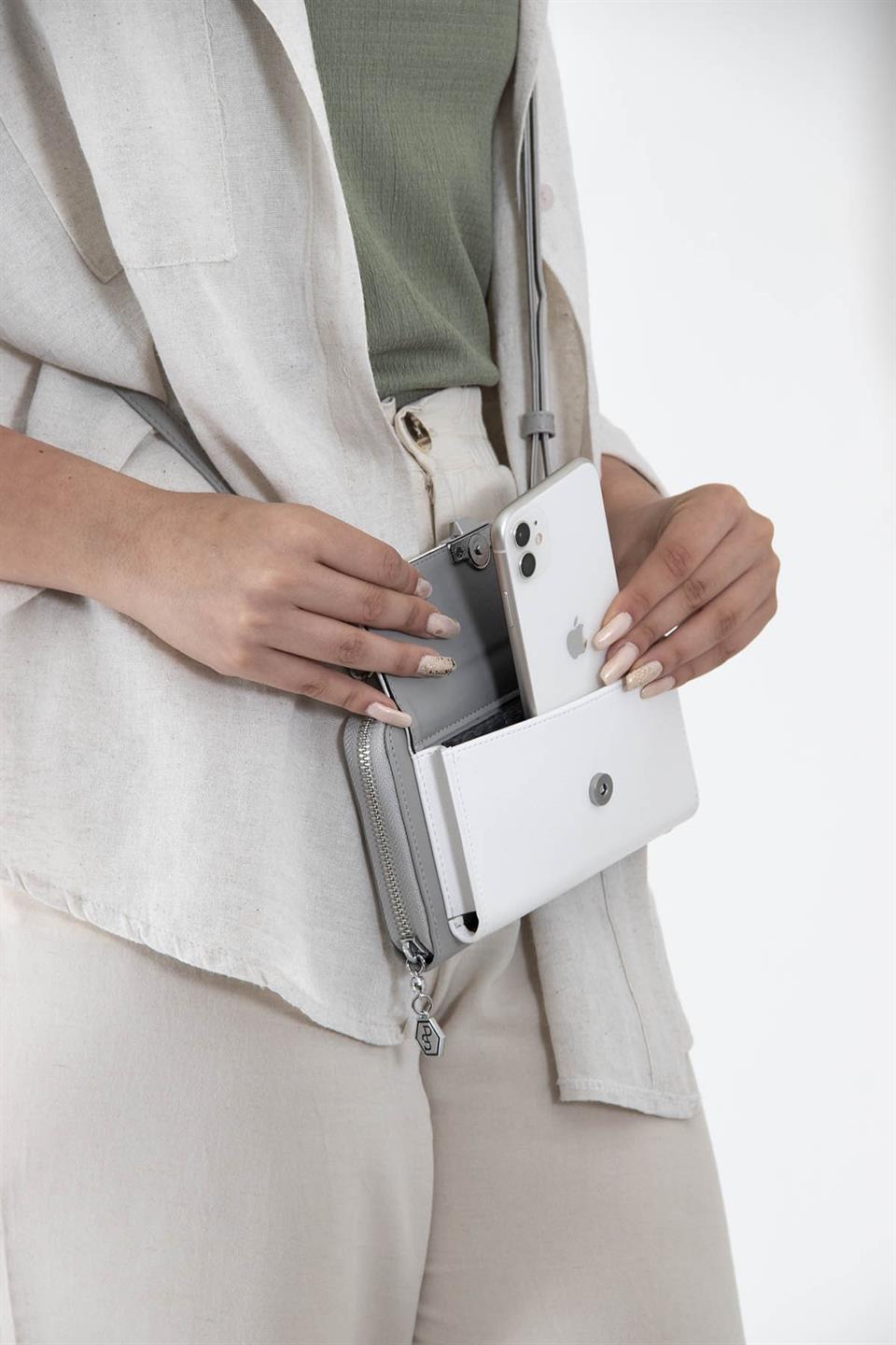 Silver & Polo SP921 Kadın Telefon Çantası Beyaz-A.Gri