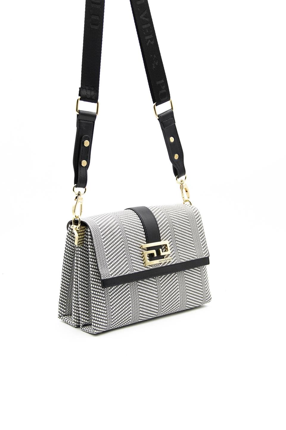 Silver & Polo SP1009 Kadın Çapraz Çanta Siyah Beyaz-Siyah