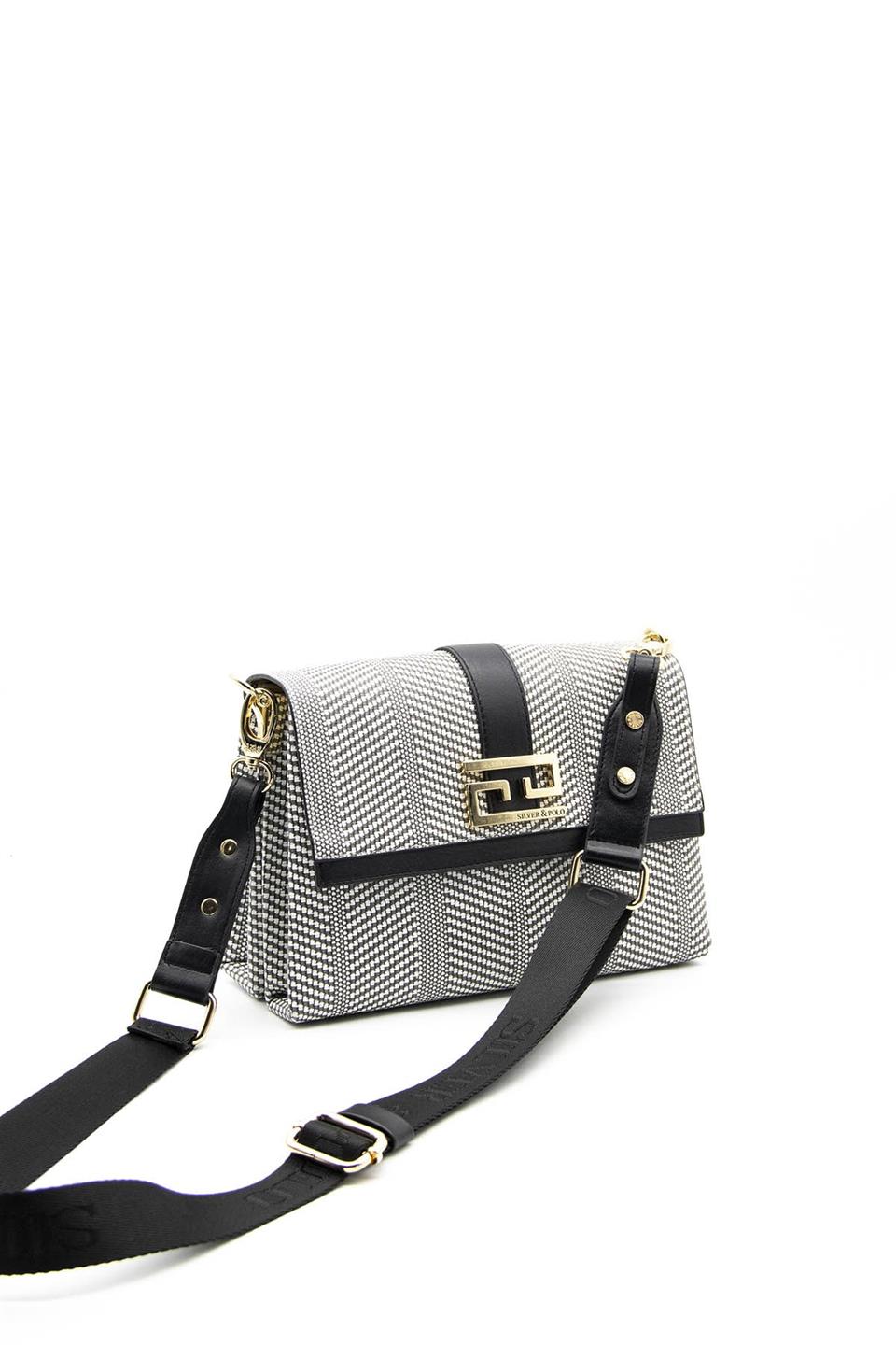 Silver & Polo SP1009 Kadın Çapraz Çanta Siyah Beyaz-Siyah