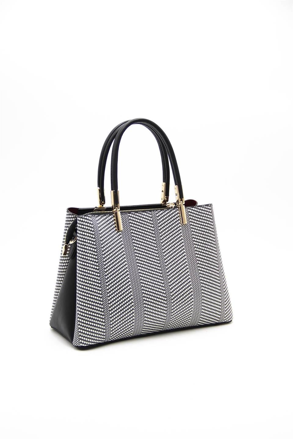 Silver & Polo SP1098 Kadın El Çantası Siyah Beyaz