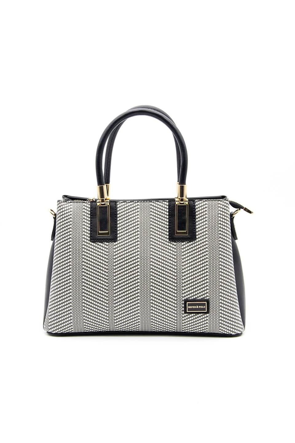Silver & Polo SP1000 Kadın El Çantası Siyah Beyaz-Siyah