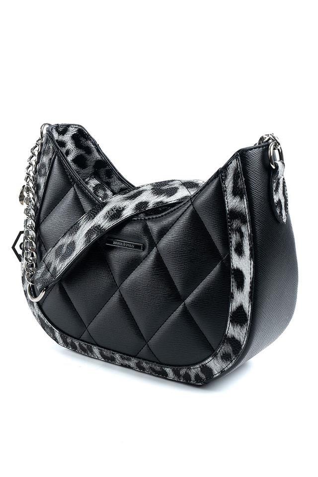 Silver & Polo SP1168 Kadın Omuz Çantası Siyah-Leopar Gri