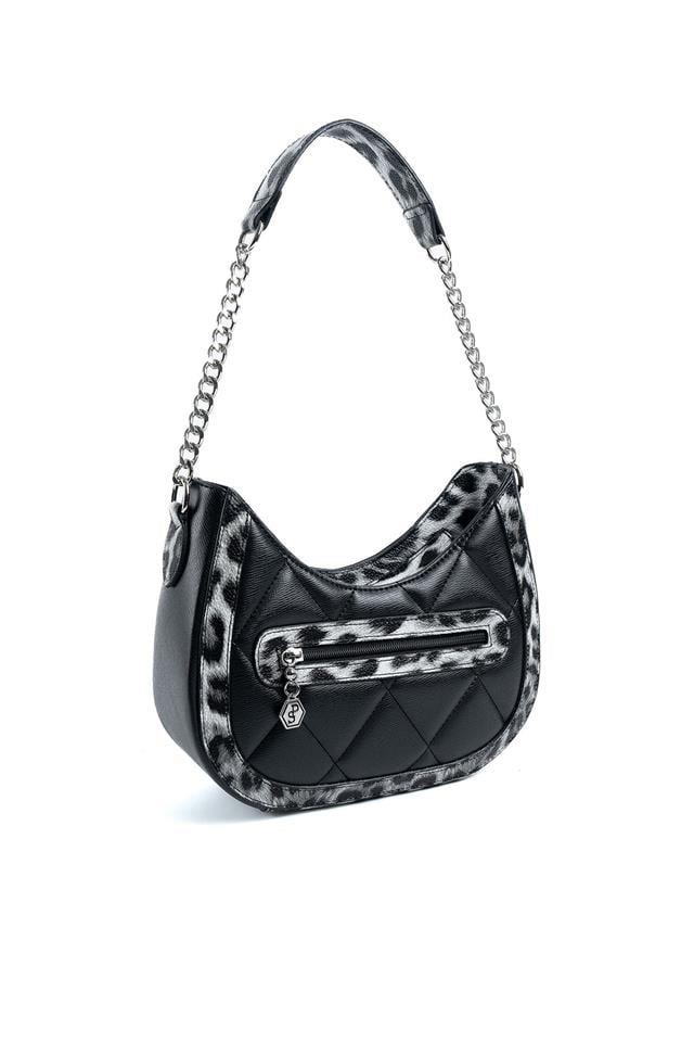 Silver & Polo SP1168 Kadın Omuz Çantası Siyah-Leopar Gri