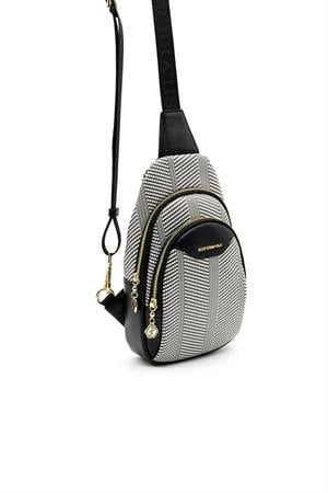 Silver & Polo SP959 Kadın Vücut Çantası Siyah Beyaz-Siyah