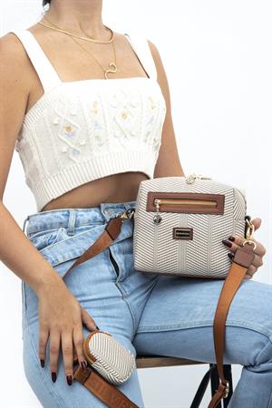 Silver & Polo SP1038 Kadın Çapraz Çanta Bej-Taba