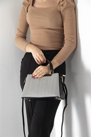 Silver & Polo SP913 Kadın El Çantası Siyah Beyaz-Siyah