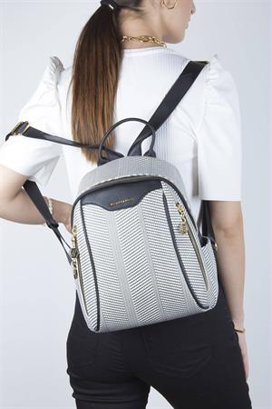 Silver & Polo SP906 Kadın Sırt Çantası Siyah Beyaz-Siyah