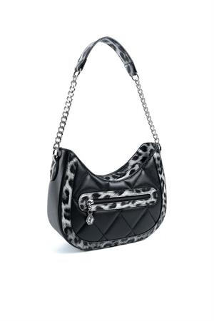 Silver & Polo SP1168 Kadın Omuz Çantası Siyah-Leopar Gri