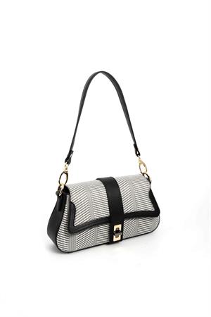 Silver & Polo SP1177 Kadın Omuz Çantası Siyah Beyaz-Siyah