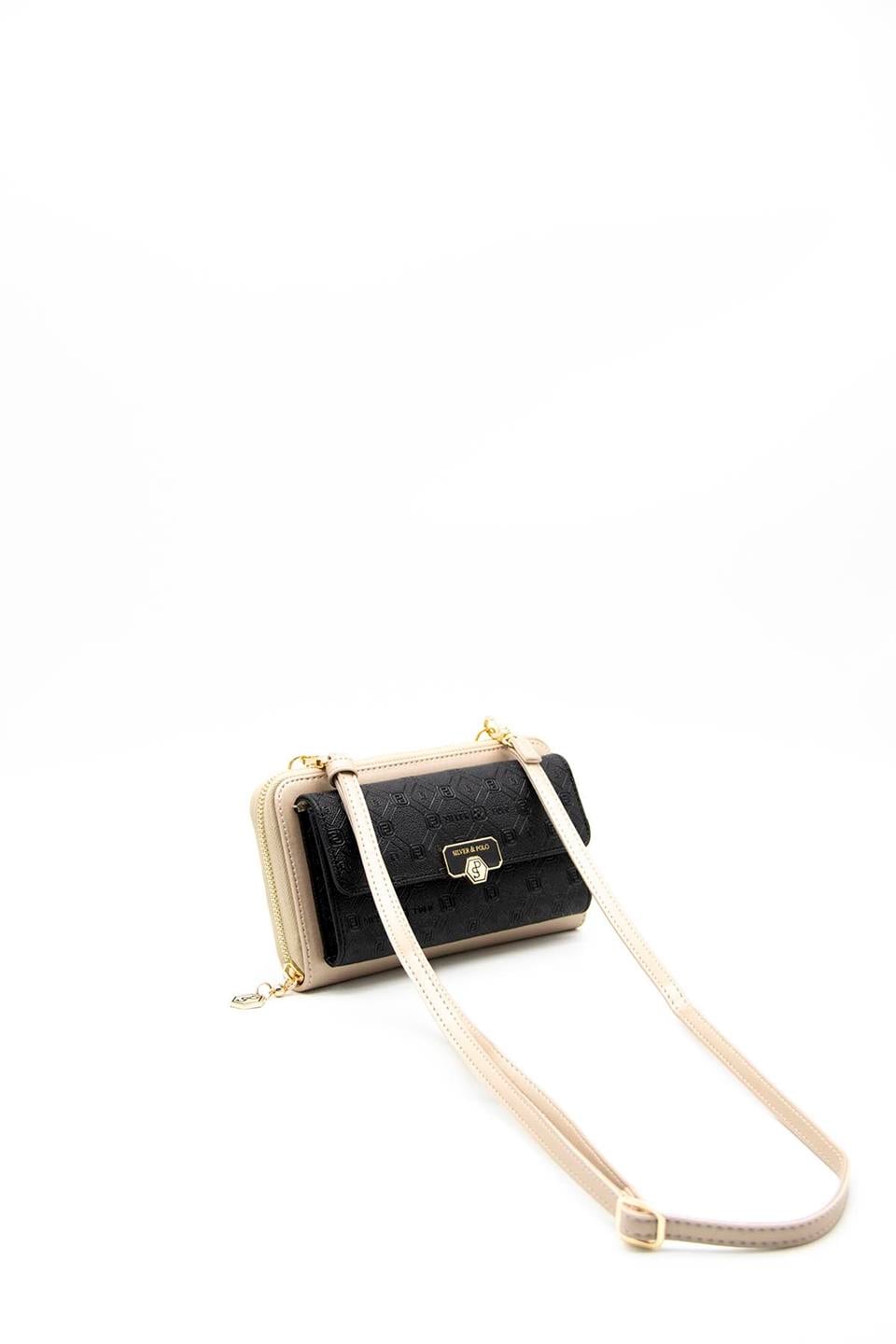Kadın Askılı Cüzdan Siyah - S.nut SP921 Silver & Polo