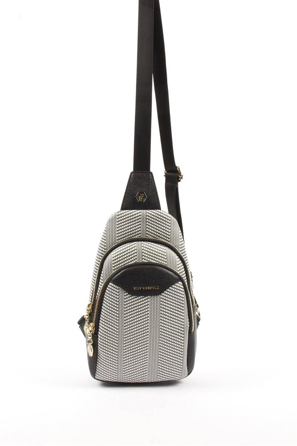 Kadın Bel Çantası Siyah Beyaz - Siyah SP959 Silver & Polo