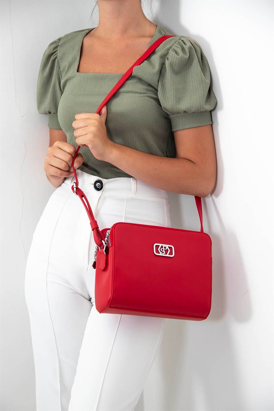 Kadın Çapraz Çanta Kırmızı - Kırmızı SP1076 Silver & Polo