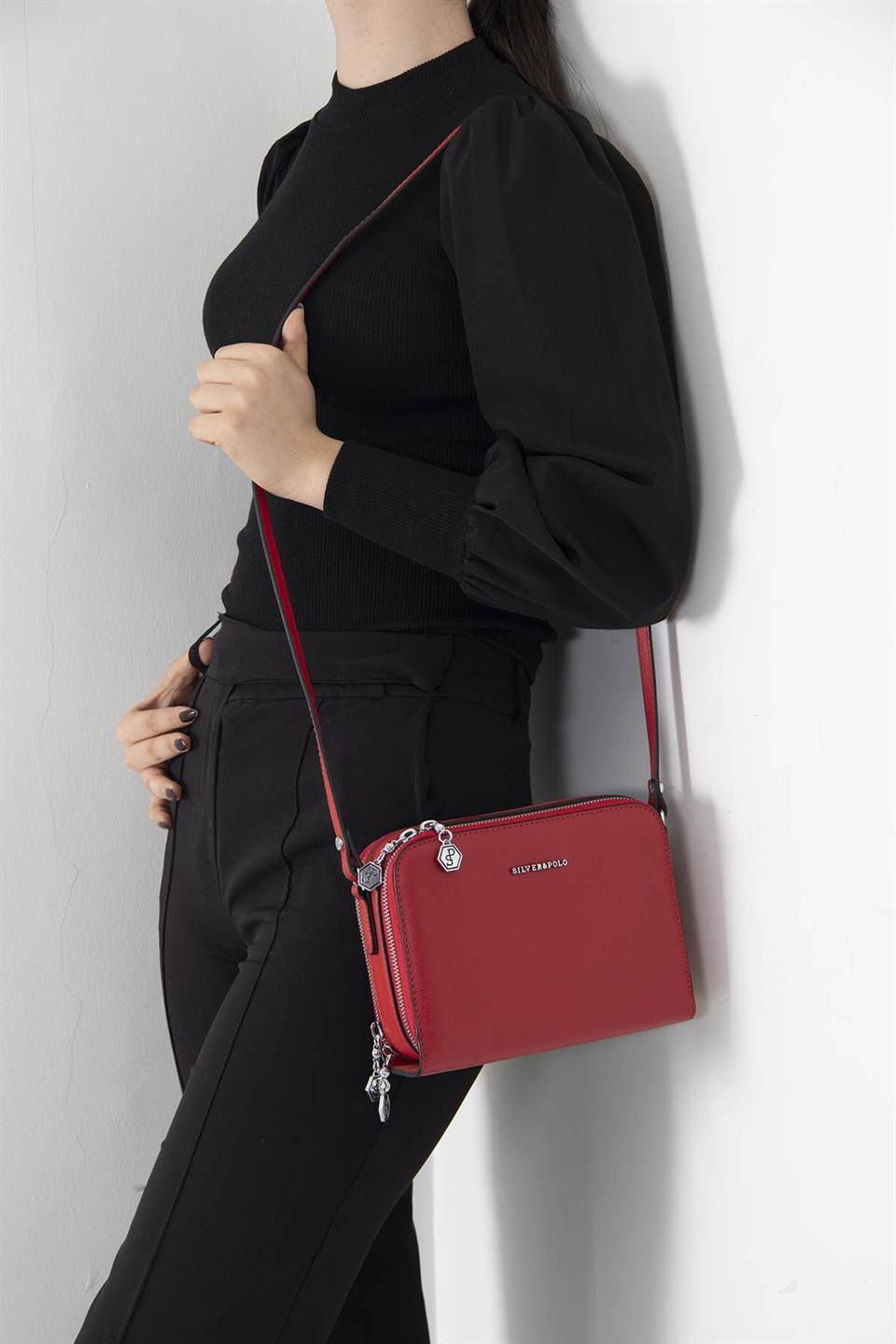 Kadın Çapraz Çanta Kırmızı - Kırmızı SP888 Silver & Polo