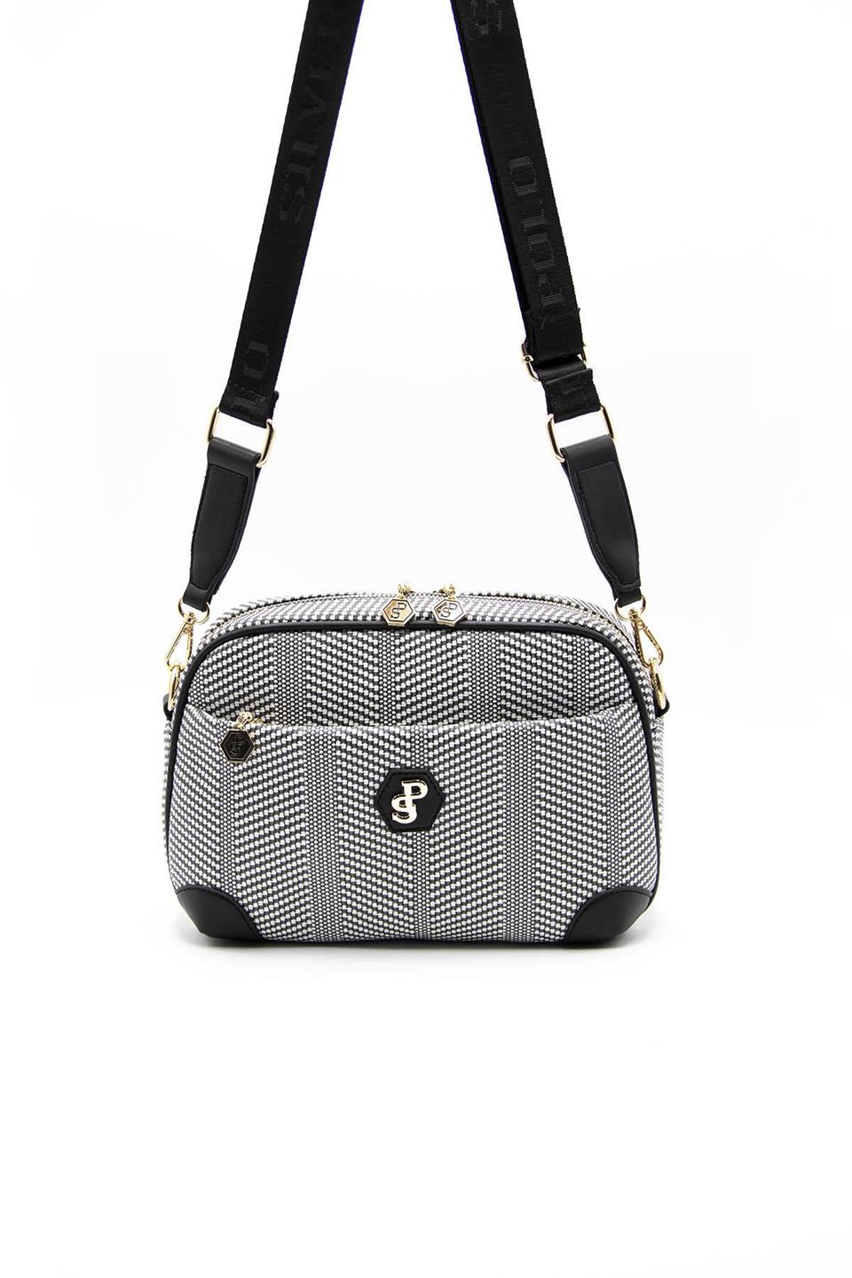 Kadın Çapraz Çanta Siyah Beyaz - Siyah SP1094 Silver & Polo