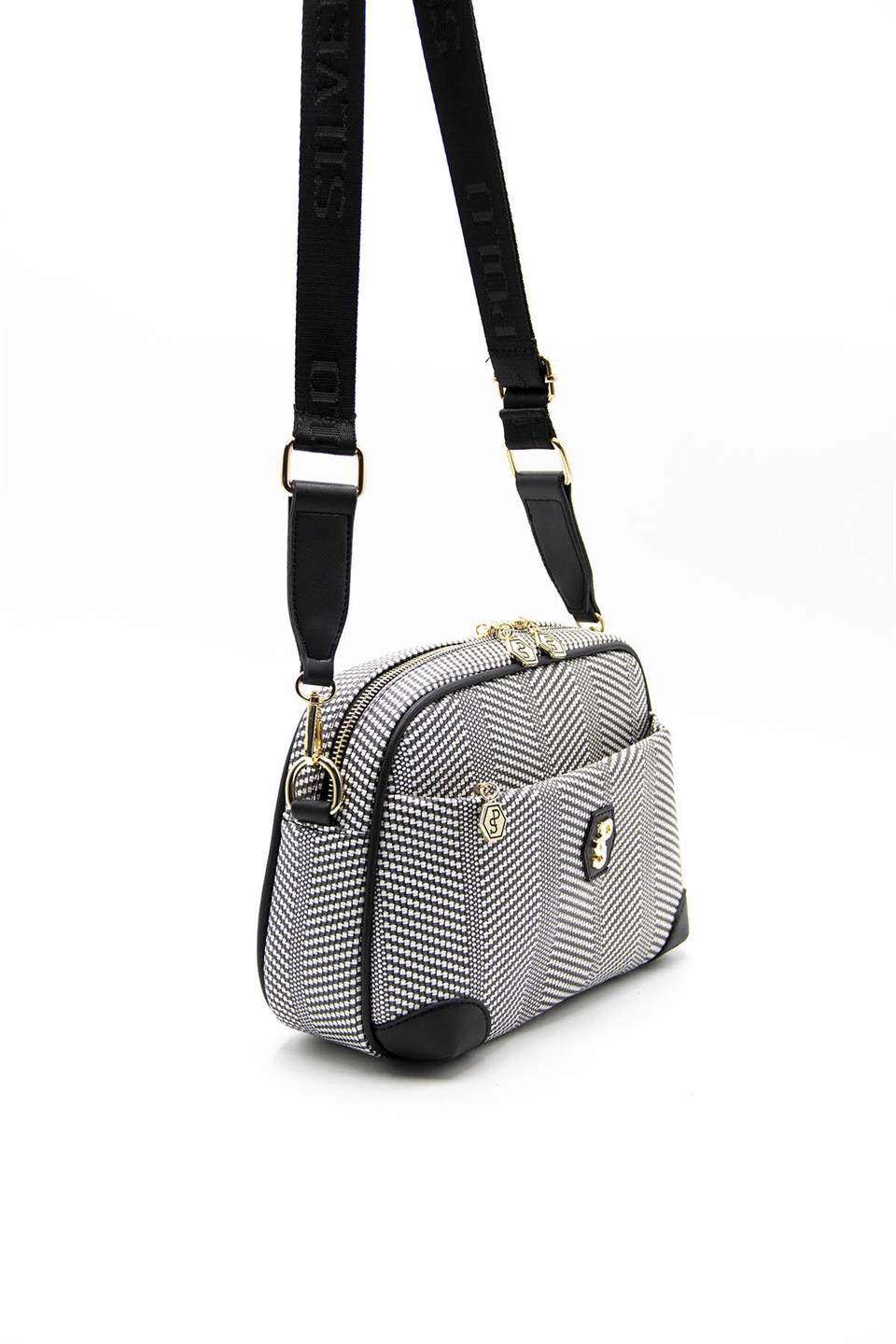 Kadın Çapraz Çanta Siyah Beyaz - Siyah SP1094 Silver & Polo