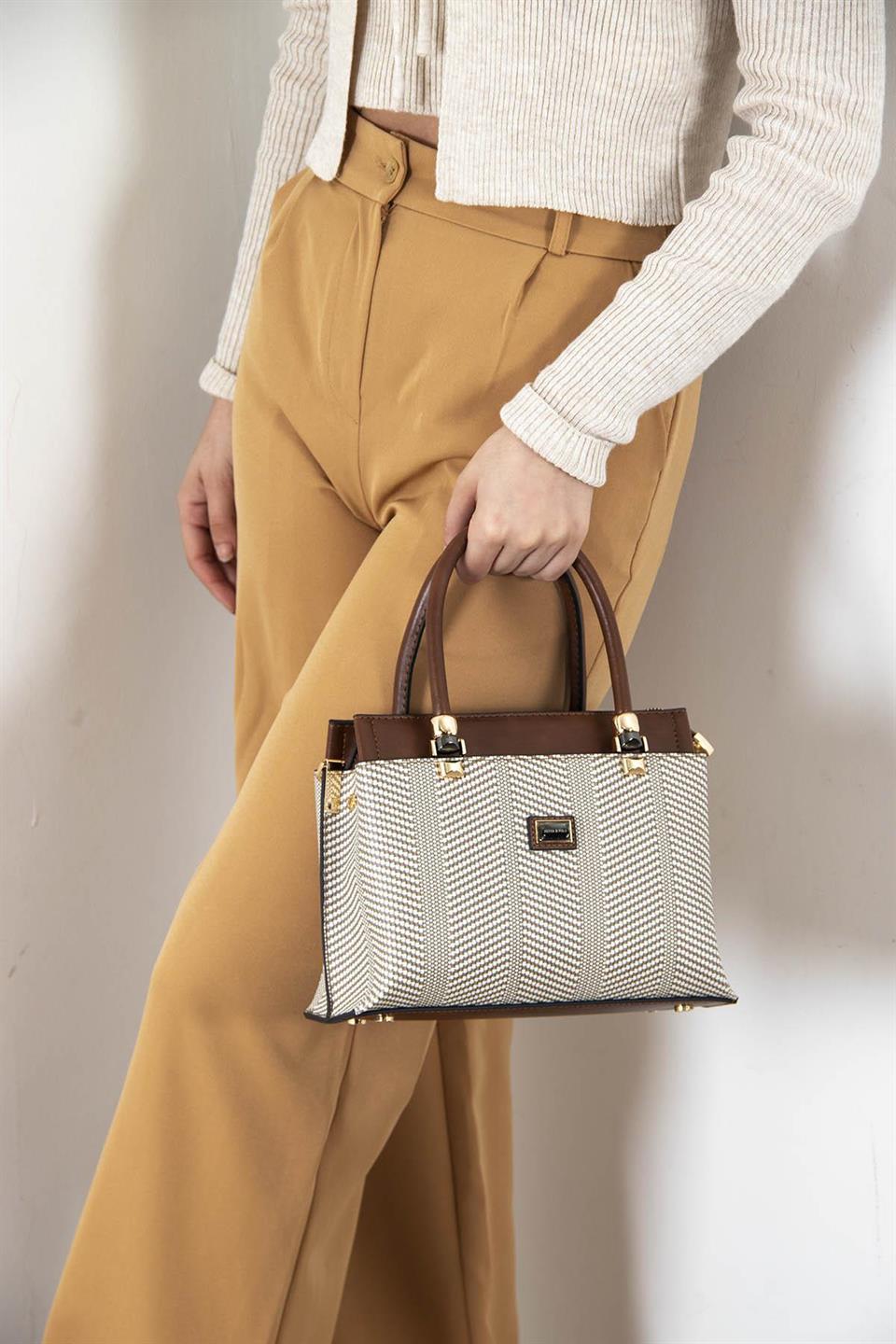 Kadın El Çantası Bej - Taba SP826 Silver & Polo