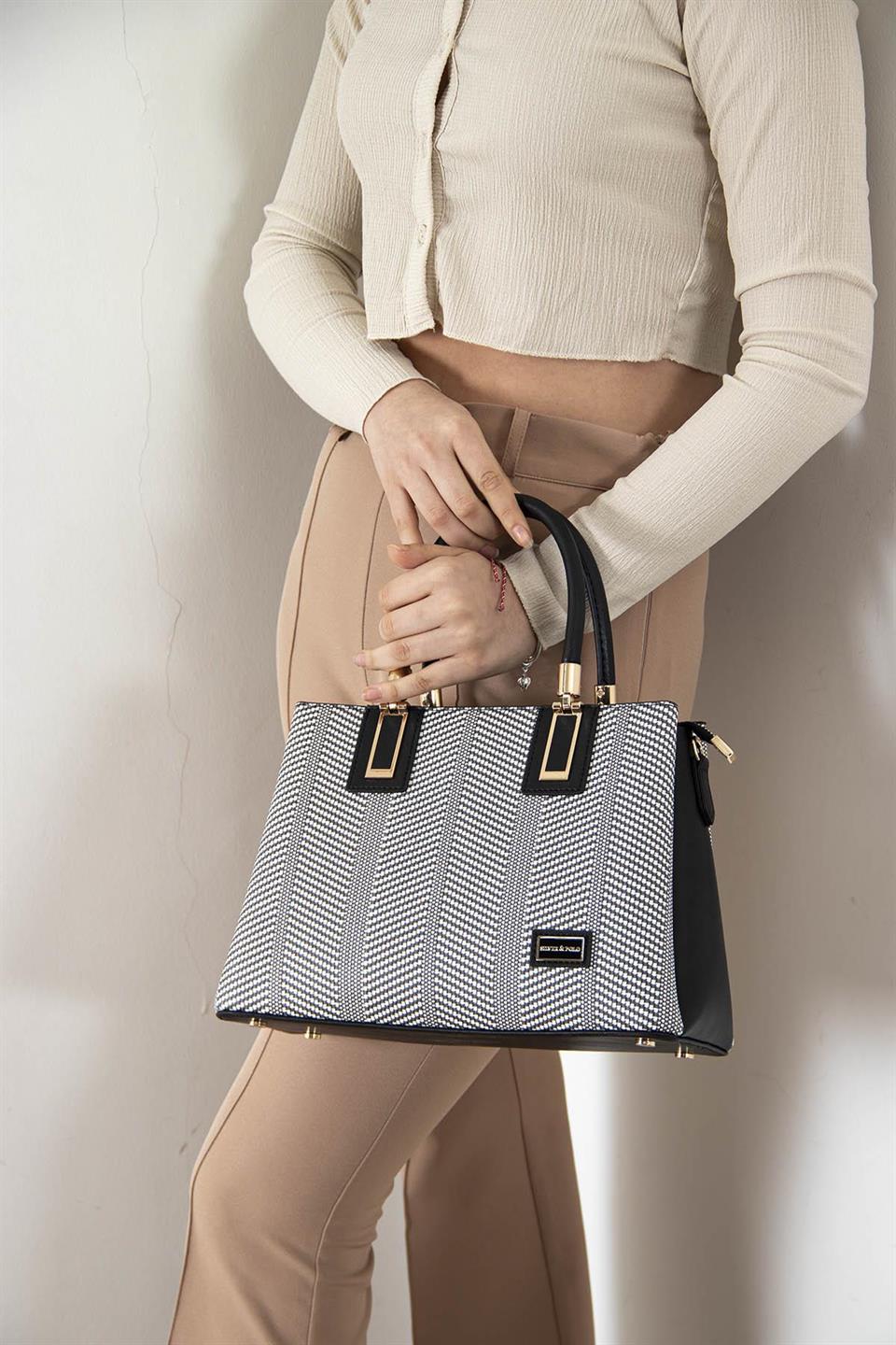 Kadın El Çantası Siyah Beyaz - Siyah SP1000 Silver & Polo